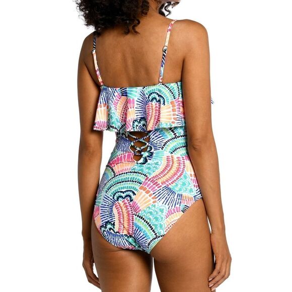 La Blanca Waves Of Color Ruffled Bandeau One Piece - - Picture 2 of 4